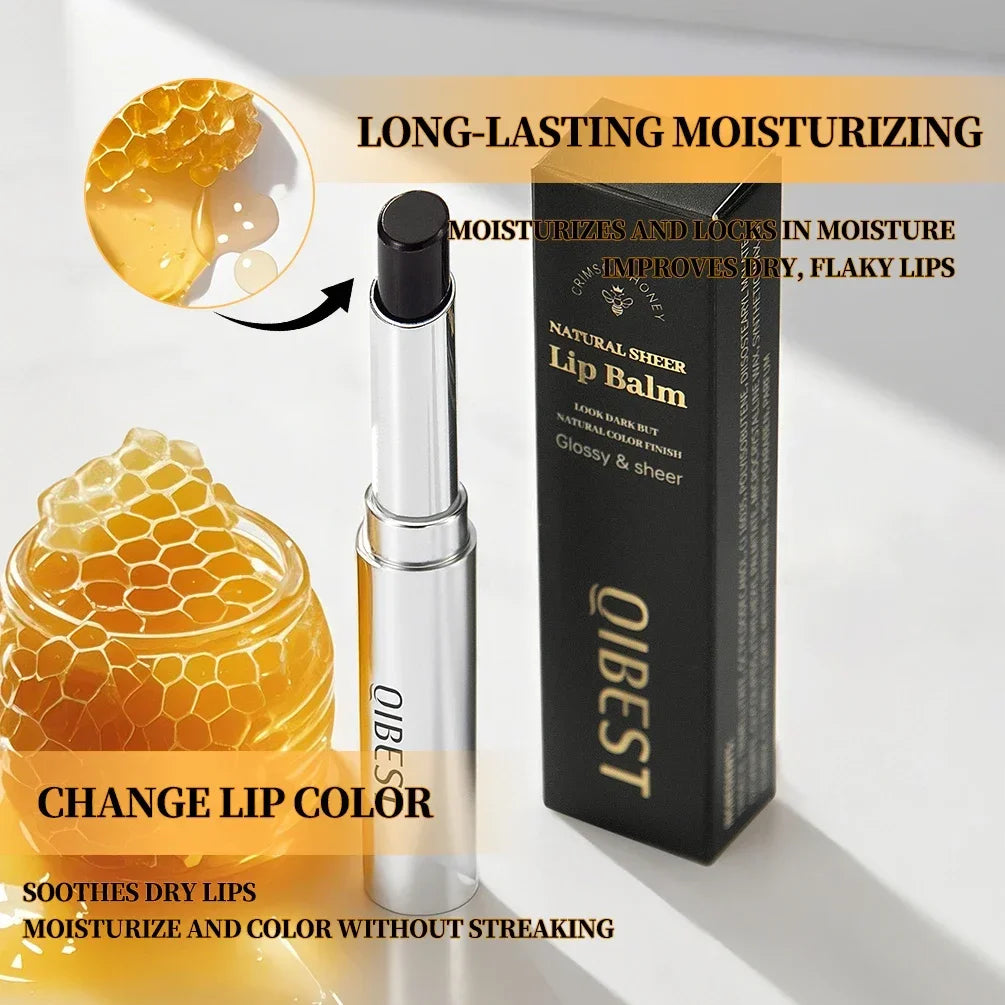 QIBEST Natural Moisturizing Honey Lip Balm Smooth Long Lasting Tinted Lipstick Lip Stain Makeup Changing Lip Color Plumping