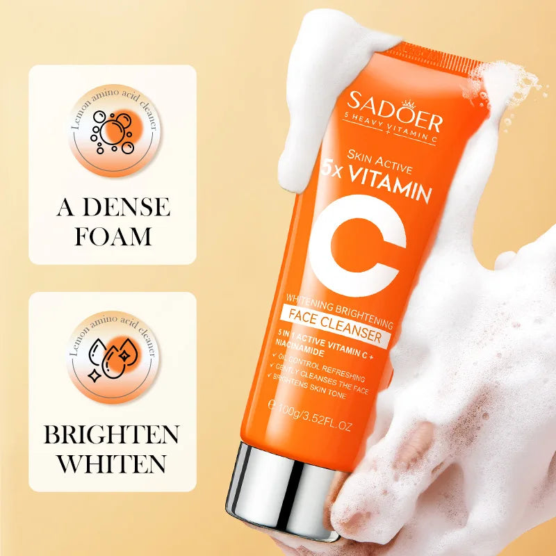 SADOER Vitamin C  Facial Cleanser Face Wash Foam Cleanser Deep Cleansing Moisturizing Brightening Hydrating Skin Care Products