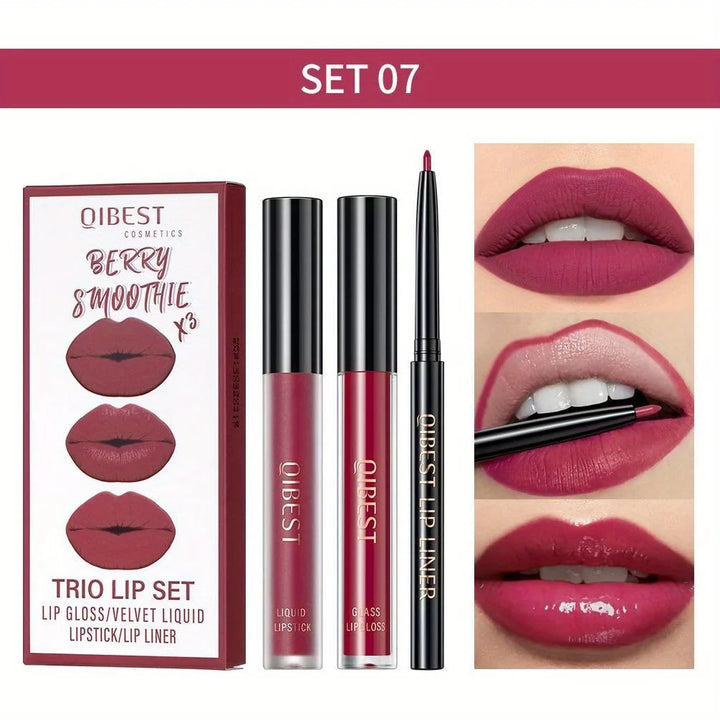 3 in 1 Lipstick and Lipliner Set, Long Lasting Waterproof Lip Stain Liquid Lipgloss Set for Women Halloween Gothic Makeup