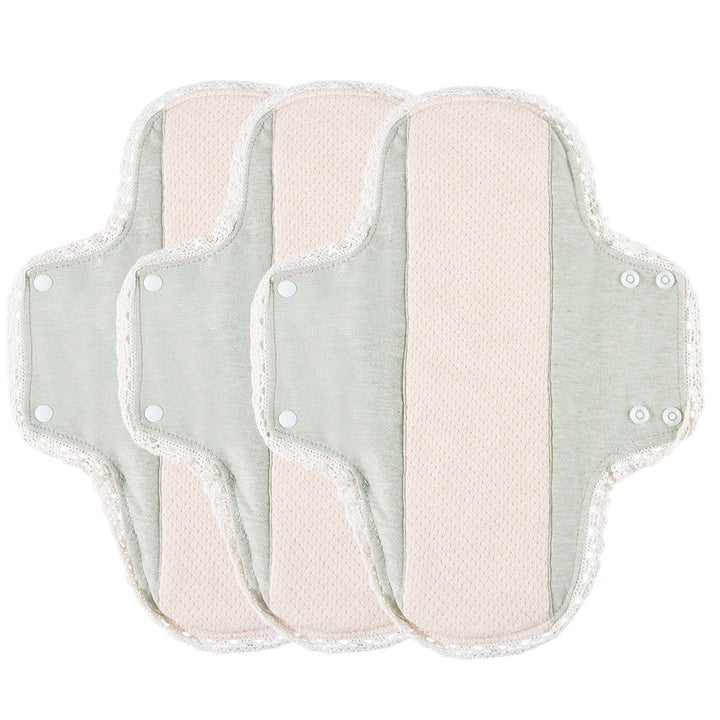 3pcs Washable Sanitary Pads Soft Breathable Cotton Cloth Pads Lace Trim Reusable  Women Menstrual Pads Heavy Flow