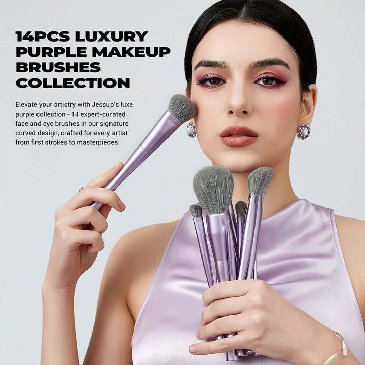 Jessup Makeup Brushes Set Professional 3/5/6/14pcs Vegan MakeUp Brush,Foundation Eyeshadow Contour Powder,Luxury Purple T512