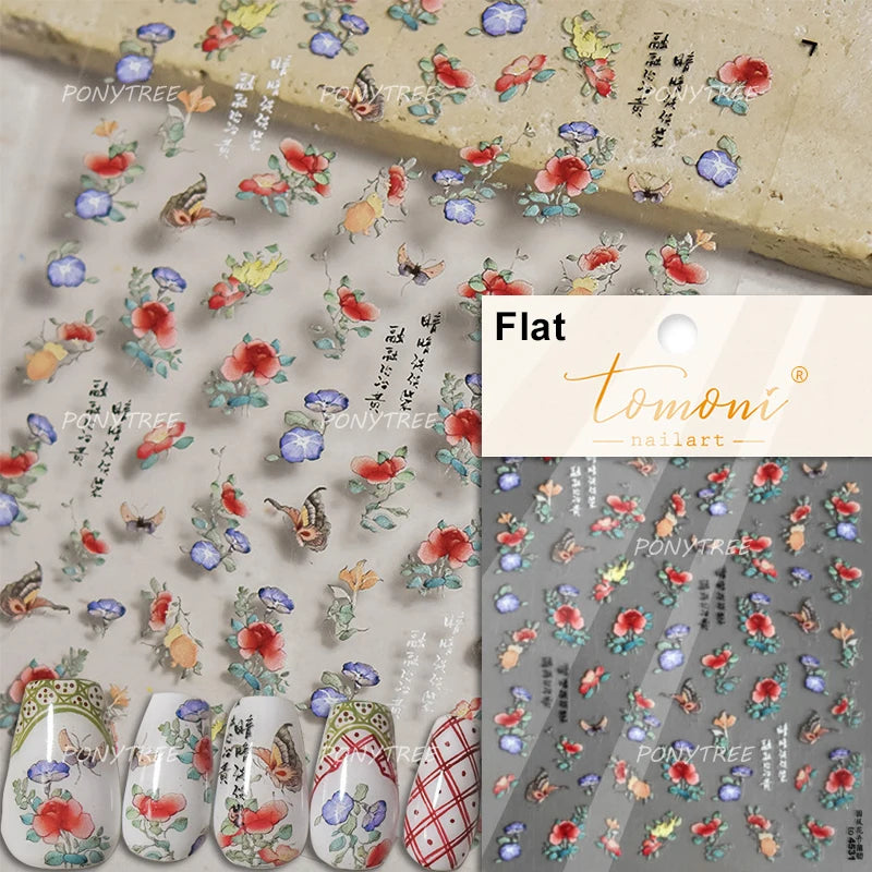 Flowers Blooming Cherry Blossom Sakura Living Peach Branch 5D Soft Relief Spring Adhesive Nail Art Sticker Chic Manicure Decals