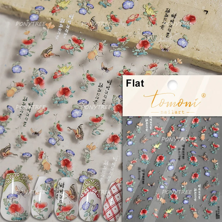 Flowers Blooming Cherry Blossom Sakura Living Peach Branch 5D Soft Relief Spring Adhesive Nail Art Sticker Chic Manicure Decals