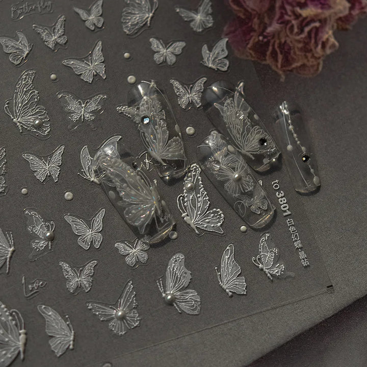 5D Butterfly Nail Stickers Sparkling Jelly Butterfly Nail Art Sticker Decorations Decals DIY Self Adhesive Slider Manicure Parts