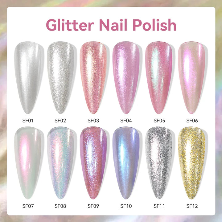 LILYCUTE 7ml Glitter Nail Polish Colorful Bright Sparkling Glitter Pearl Nail Art DIY Decoration No Need of Lamp to Cure