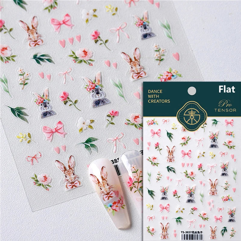 Lovely Cat Bunny Bowknot Poker Crown Lock Key Easter Eggs Love Cute Rabbit Mushroom Chick Flower Dog DIY Nail Art Stickers Decal