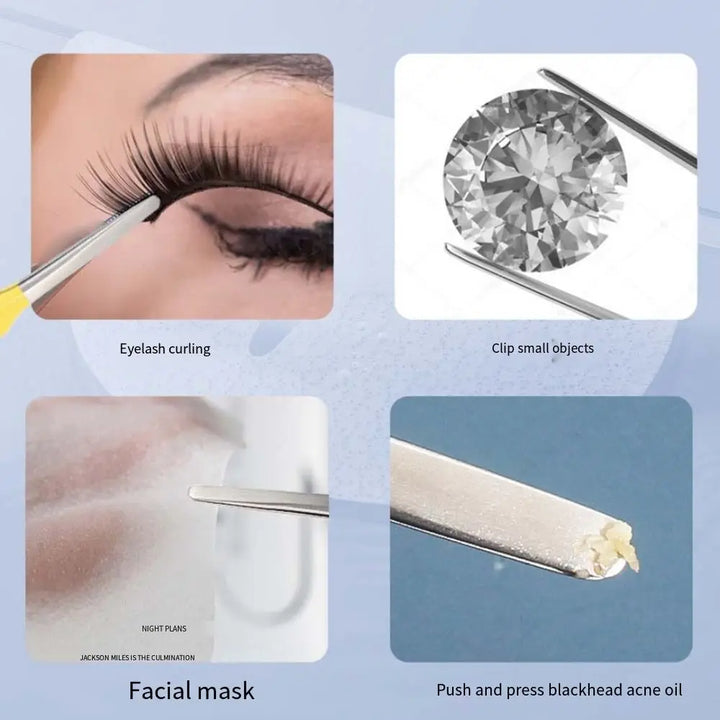 Multifunctional Round Tip Eyebrow Tweezers Stainless Steel Straight False Eyelashes Applicator Eyelash Extension Aids