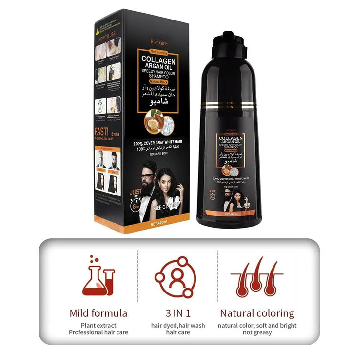400ML Cover Grey Hair Morocco Argan Oil Care Fast Magic Black Hair Shampoo Dye Repair Damaged Improve Split Hair Rough Hair Care