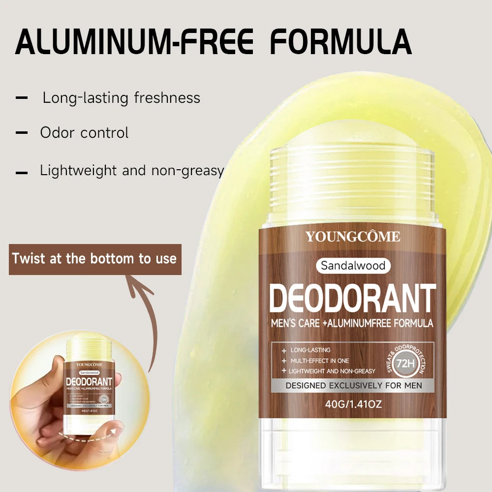Men Sandalwood Deodorant Stick Anti Sweating Keep Drying Lasting Fragrance Remove Armpit Odor Underarm Refresh Sticks 40g 1/3set