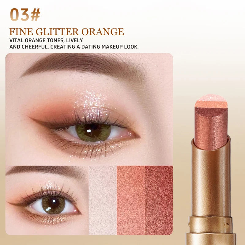 O'CHEAL Three Color Eye Shadow Stick Gradient Delicate Shiny Waterproof Glitter Eye Shadow Waterproof Long-Lasting Eye Cosmetics