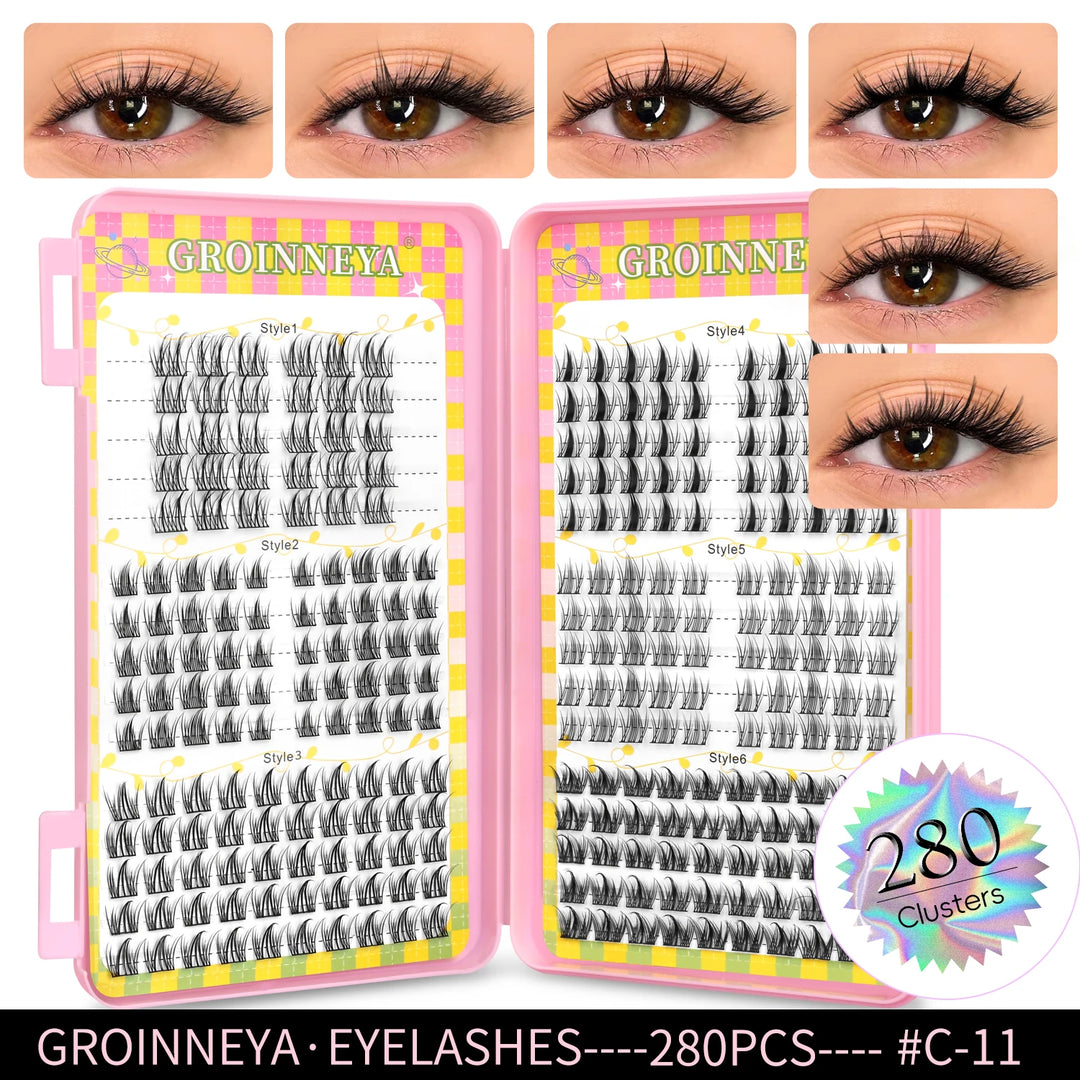 GROINNEYA Eyelashes Clusters 320 pcs Natural Eyelash extension Cluster Lashes Volume Mixed Tray Lashes Cluster Natural Lashes