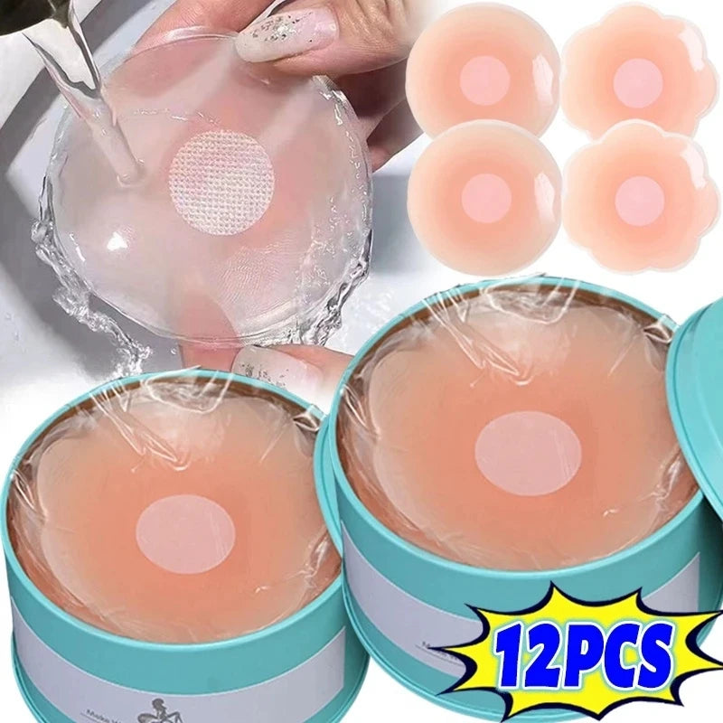 Round Ventilate Silicon Chest Cover Reusable Women Breast Petals Lift Nipple Cover Lift Tape Bra Pads Invisible Bra Chest Paste