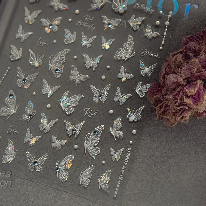 5D Butterfly Nail Stickers Sparkling Jelly Butterfly Nail Art Sticker Decorations Decals DIY Self Adhesive Slider Manicure Parts