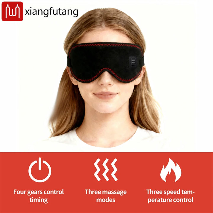 Heating Massage Eye Mask - Hot Compress Relieves Fatigue/Dark Circles, Aids Sleep, 3 Gears Heat & Vibration (For Eye Strain)