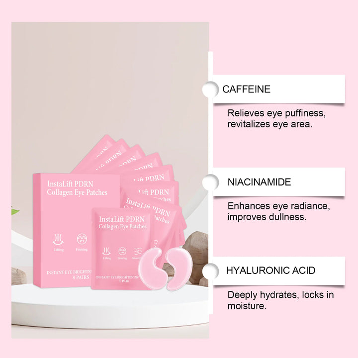 Instalift PDRN Collagen Eye Patches Anti Dark Circles Eye Bags Anti Wrinkles Hydrogel Under Eye Mask with Niacinamide & Caffeine