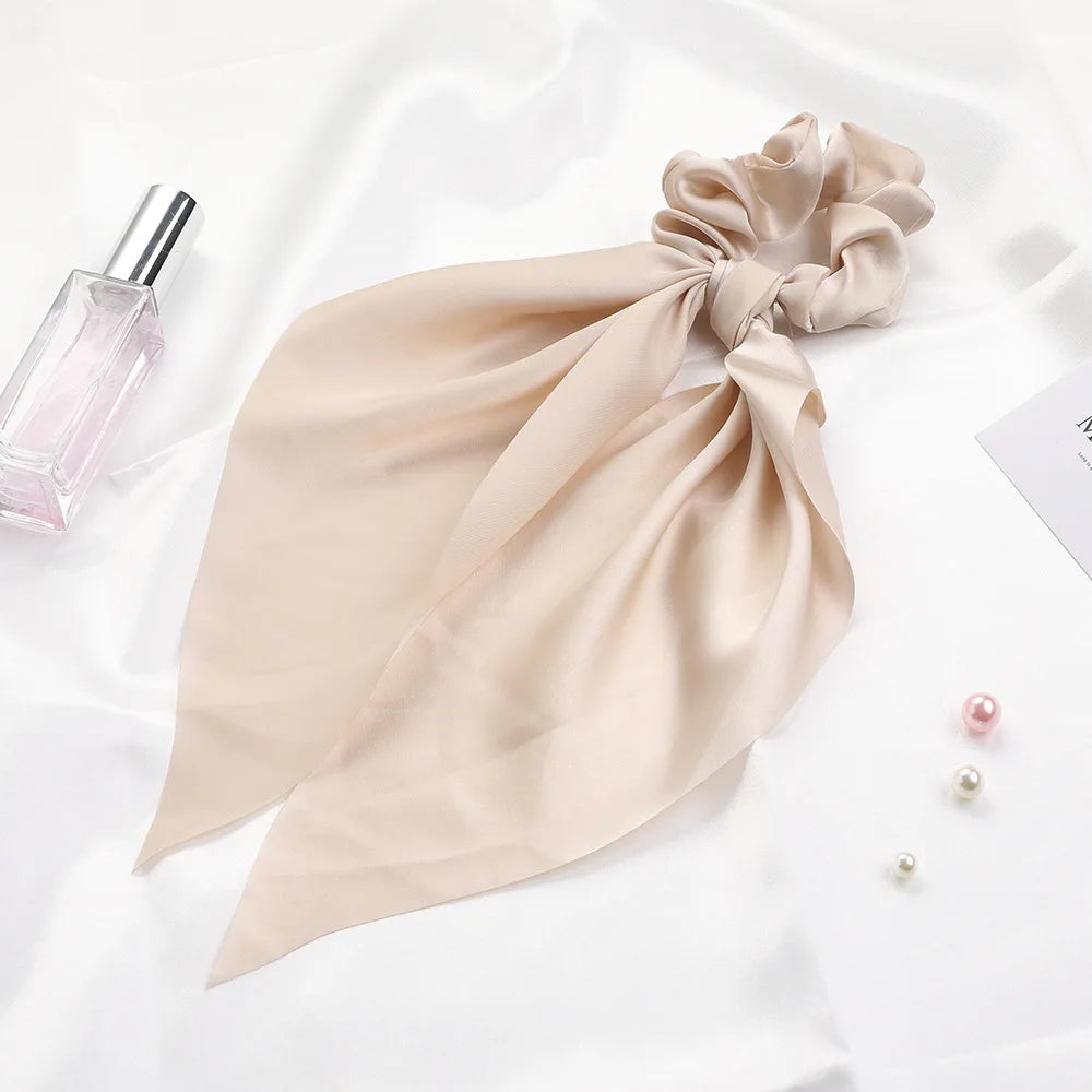 2023 Fashion Print Chiffon Long Ribbon Scrunchies Women Girls Ponytail Scarf Elastic Hair Bands Ties Hair Accessories Wholesale