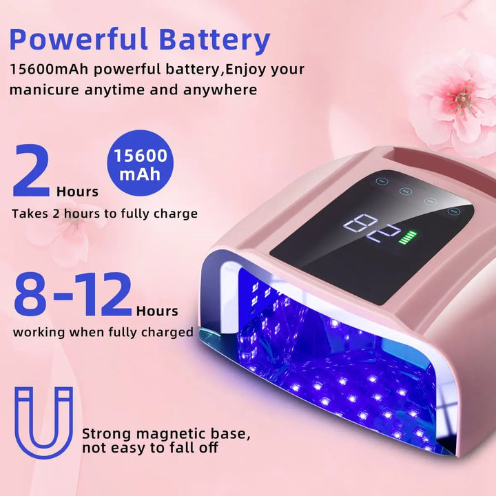 96W Cordless UV LED Nail Lamp with Auto Sensor, Removable Stainless Steel Bottom for Quick Dry Fingernails and Toenails in Pink