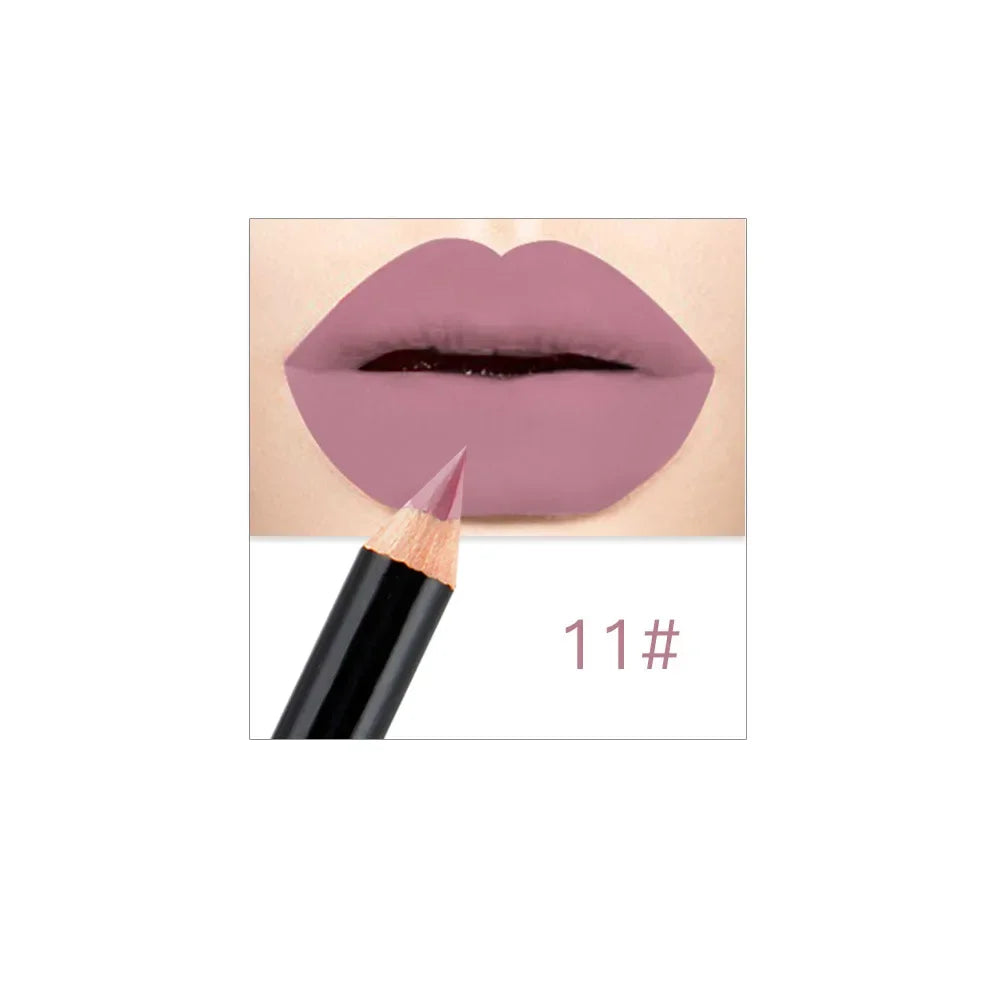 Professional 12 Color Wood Lip liner Waterproof Lady Charming Lip Liner Soft Pencil Makeup Women's Long Lasting Cosmetic Tool