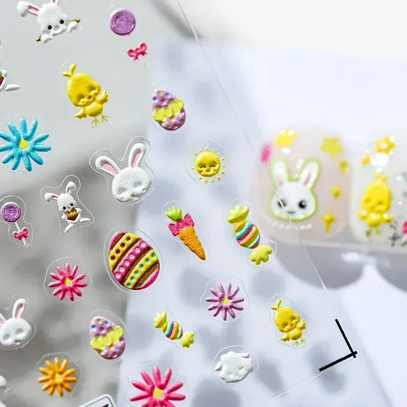 Lovely Cat Bunny Bowknot Poker Crown Lock Key Easter Eggs Love Cute Rabbit Mushroom Chick Flower Dog DIY Nail Art Stickers Decal