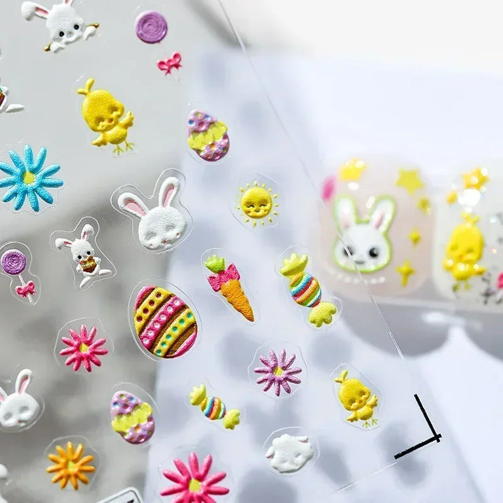 Lovely Cat Bunny Bowknot Poker Crown Lock Key Easter Eggs Love Cute Rabbit Mushroom Chick Flower Dog DIY Nail Art Stickers Decal