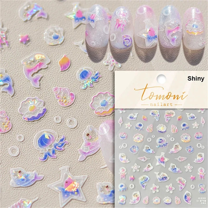 Summer Beach Ocean Shell Starfish Clams Conch Stars Sea Bubble Seasnail Soft Relief Decoration Nail Art Stickers Manicure Decals
