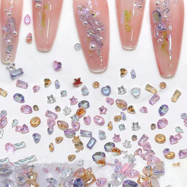 50Pcs/Bag 5A Mini Zircon Nail Art Charms Sparkle Mix Shapes Flat Bottom Diamond Nail Rhinestones Decor DIY Manicure Accessories