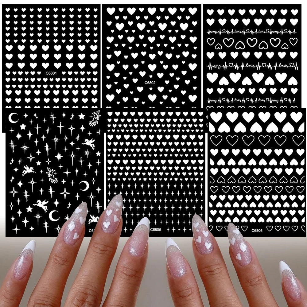 4/6Sheet/Kit Holographic Rainbow Love Heart Nail Sticker 3D Laser Heart Nail Decal Self-Adhesive Love Heart Manicure Slider &*&