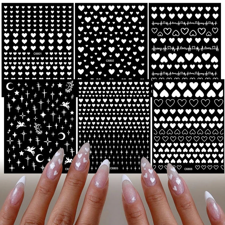 4/6Sheet/Kit Holographic Rainbow Love Heart Nail Sticker 3D Laser Heart Nail Decal Self-Adhesive Love Heart Manicure Slider &*&