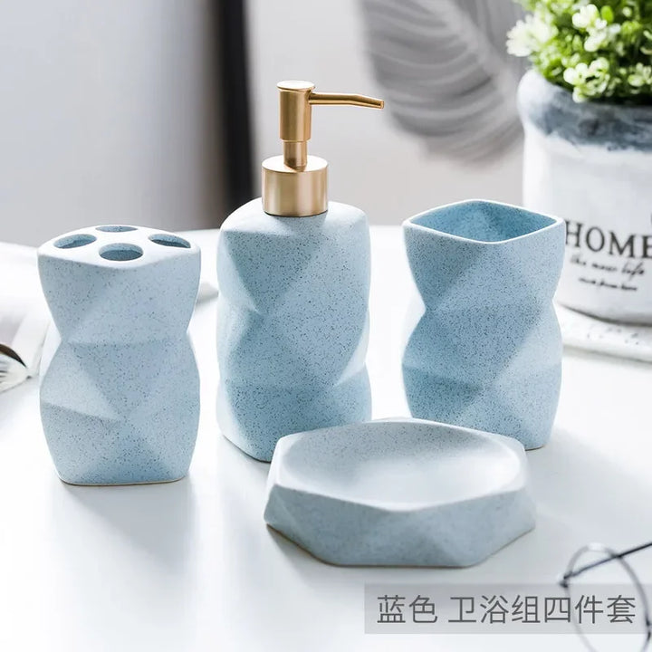 Ceramic Bathroom 4-piece Set Bathroom Supplies Ornaments for Gift Giving Mouthwash Cup Toothbrush Cup Set Toilet Accessories