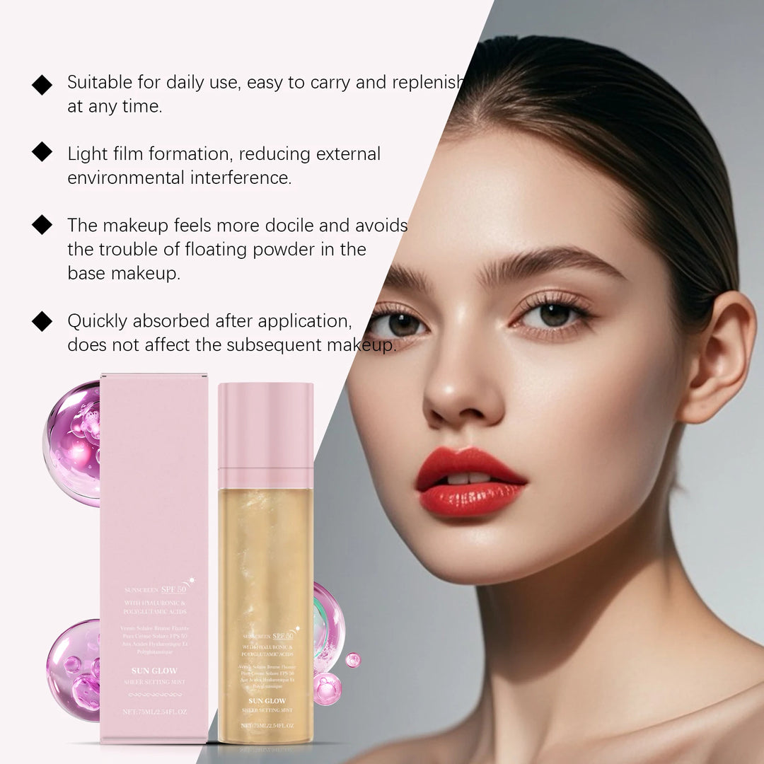Setting Spray for Makeup Waterproof Sunscreen Spf 50 Glow Skin Moisturizing Hyaluronic Acid Deep Hydration Face Mist Spray 75ml