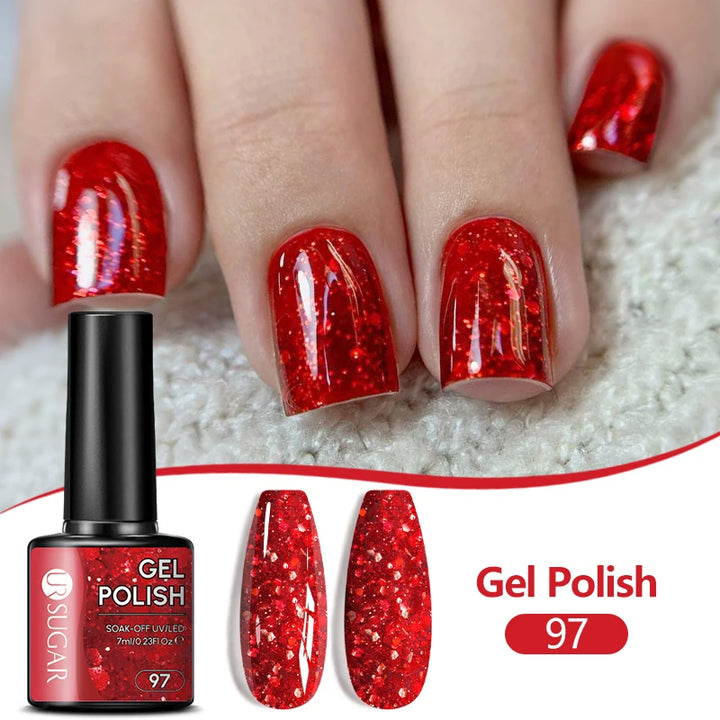 UR SUGAR 7/7.5ml Nude Glitter Color Nail Gel Polish Semi-permanent Varnish Soak Off Nail Art Base Top Coat UV LED Gel Manicure