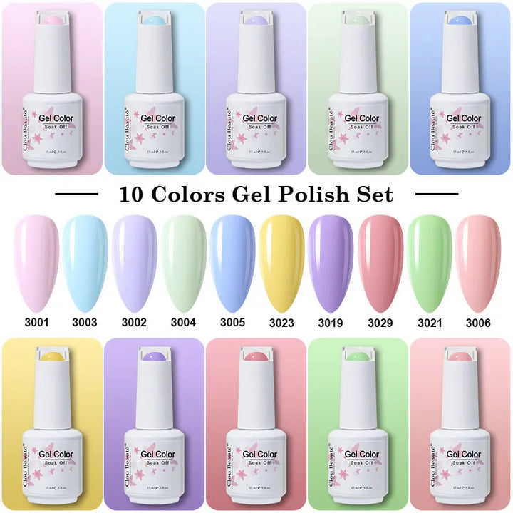 Clou Beaute 10/12/20/24pcs Gel Nail Polish Set Color 15ml White Glass Bottle Nail Art Kit Semi Permanent Gellack Nail Varnish