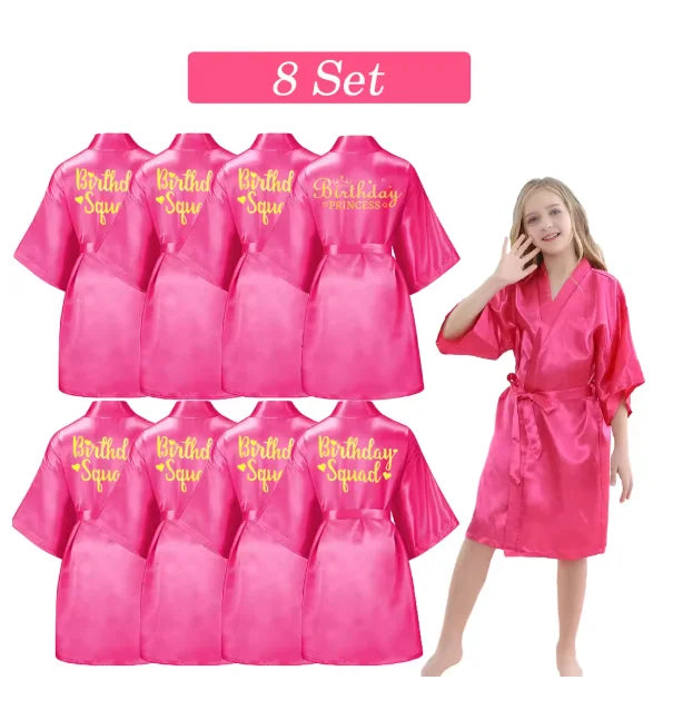 6-15 Set Spa Robes for Girls Spa Party Birthday Squad Robe Kids Satin Bathrobe Princess Kimono Girl Sleepover Party Favors