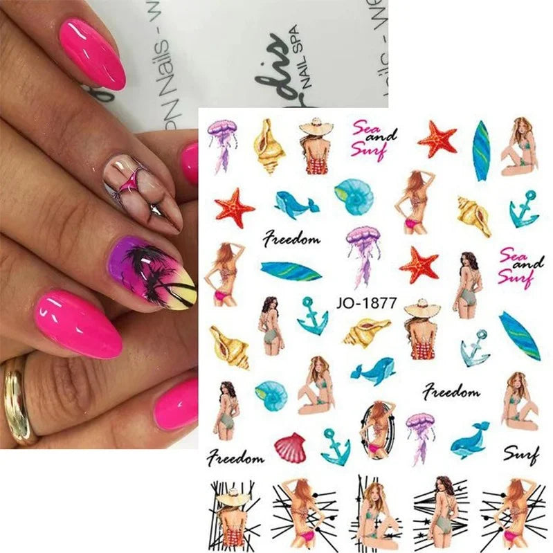 Nail Art Stickers Woman Girl Sexy Sticker Body Press on Nail Slider Black White Decal Decoration Nail Design Accessories Wraps