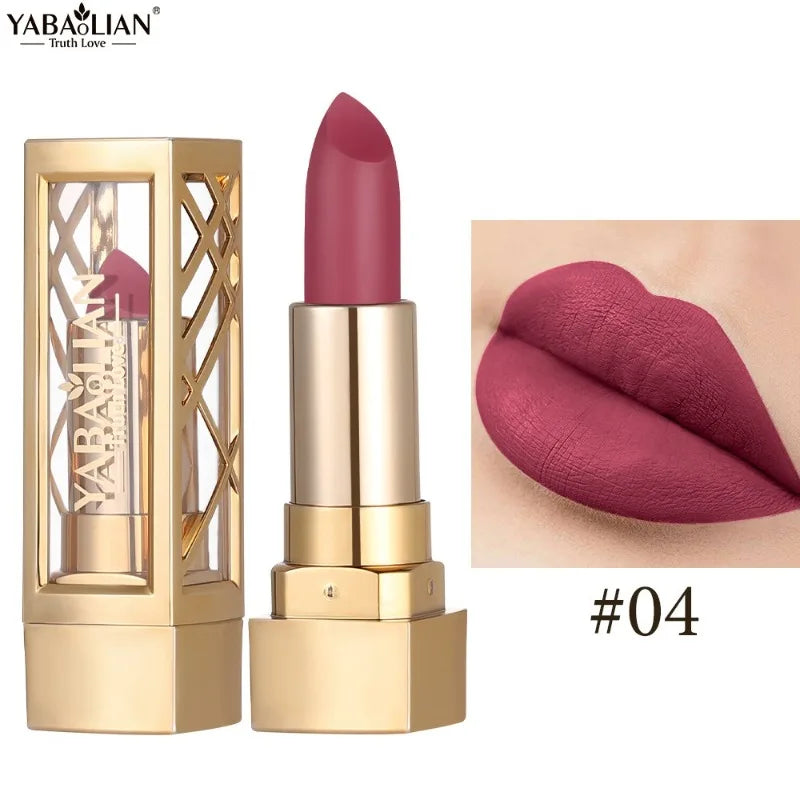 12 Color Gold Tube Lipstick Matte Pearlescent Glitter Shiny Velvet Lipsticks Red Brown Waterproof Lasting Solid Lip Gloss Makeup