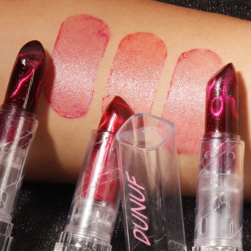2pcs Moisturizing Cat Eye Lipstick Mirror Glitter Metallic Lipstick Diamond Pink Pearl Sparkling Lip Gloss Color Changing Lips