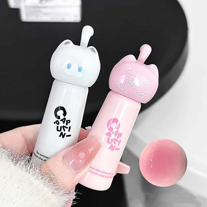 CAPPUVINI Cute Cat Water Mirror Lip Gloss Lasting Moisturizing Rose Apricot Pink Tint Lip Glaze Nude Lipstick Korean Makeup Girl