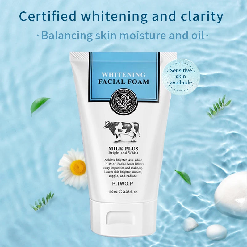 PTWOP Whitening Facial Cleanser Foam Moisturizing Deep Remove Cleansing Acne Milk Oil Control Exfoliating Shrink Pores Face Wash