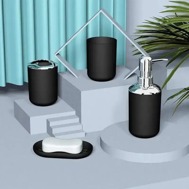 4pcs Bathroom Set, Plastic Gift Set, Toothbrush Holder, Toothbrush Cup, Soap Dispenser, Soap Dish (Gray, Black)