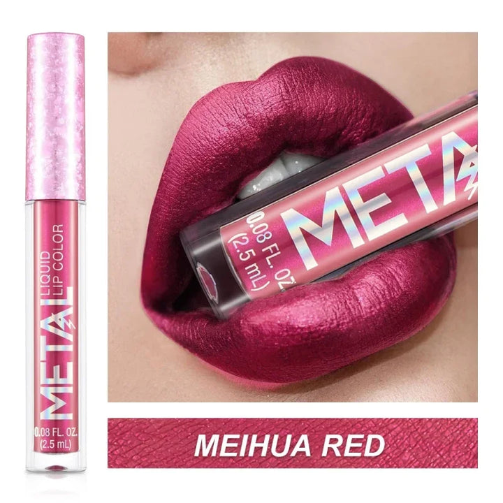 Glitter Metallic Liquid Lipstick Waterproof Shiny Shimmer Metal Lip Gloss Tint Non-Stick Cup Lipgloss Long Lasting Makeup Beauty