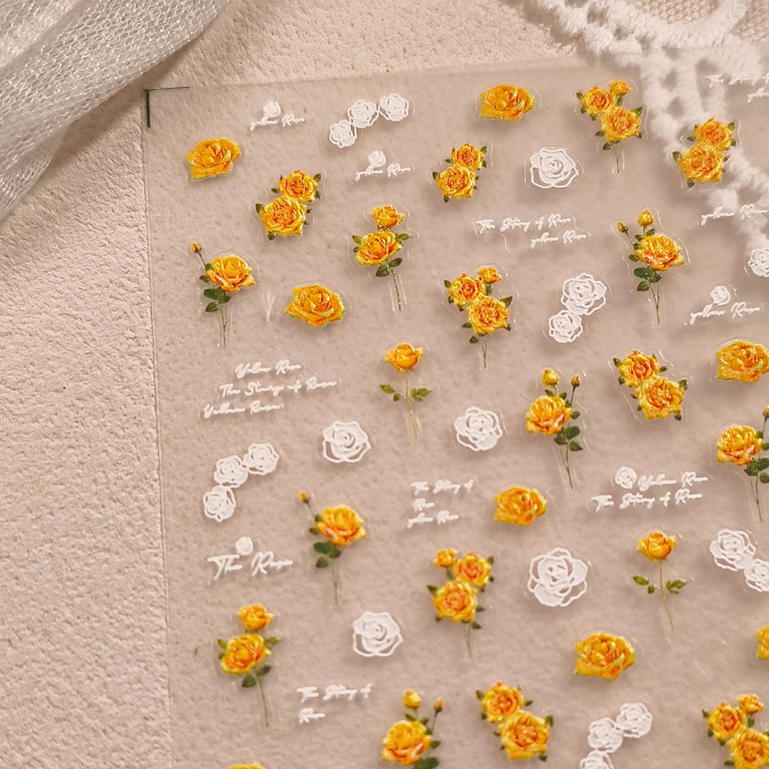 Lace Garden Bowknot Bow Tie Rose Flower Petal Pearl Irregular Border Self Adhesive 5D Nail Art Decoration Sticker Manicure Decal