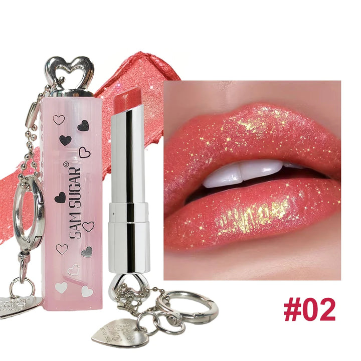 Velvet Lipstick Metallic Shine Long Lasting Moisturizing No Grainy Highly Pigmented 3D Diamond Glitter Heart Love Lipstick