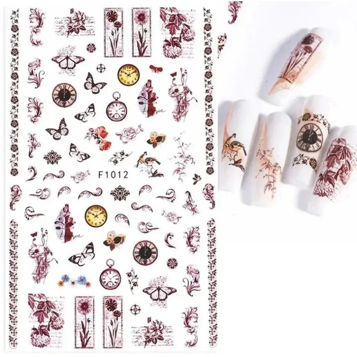 1PCS Black White Butterfly Laser Nail Stickers Y2K Nail Art Decoration Abstract Lines Bronzing Flowers Stickers For Nails
