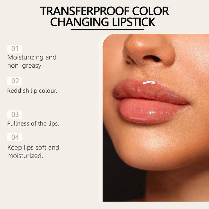Color Changing Lipstick - Gilded Transparent, Transferproof Long Lasting Jelly Lip Balm with Deep Nourishment & Plumping Repair