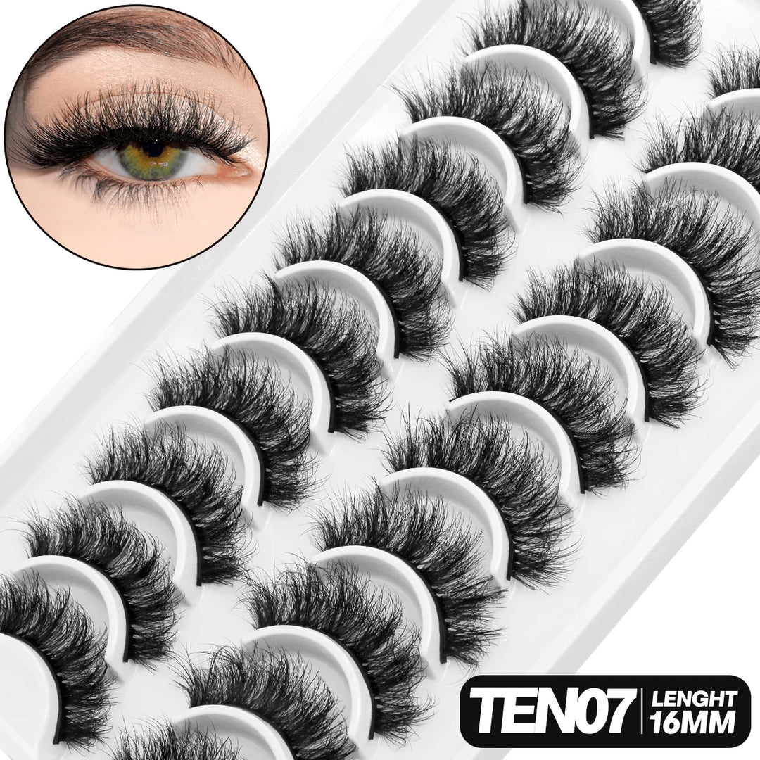 GROINNEYA 5/10 pairs 3D Mink Lashes Faux Mink Fluffy Lash Soft Full Thick Wispy Eyelash Dramatic False Eyelashes Makeup