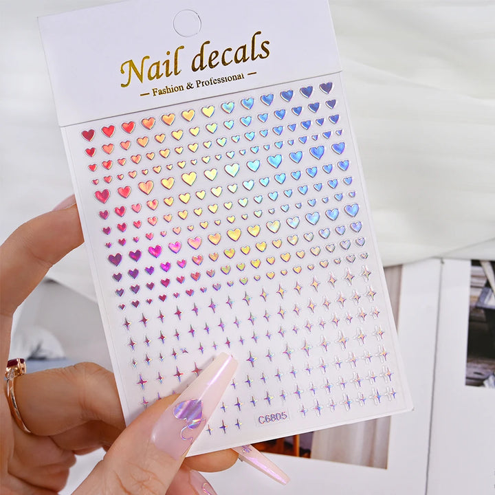 3D Valentine' s Day Love Heart Nail Art Sticker Red White Cross Stars Self-Adhesive Nail Decals 8*10cm Kawaii Heart Nail Sticker