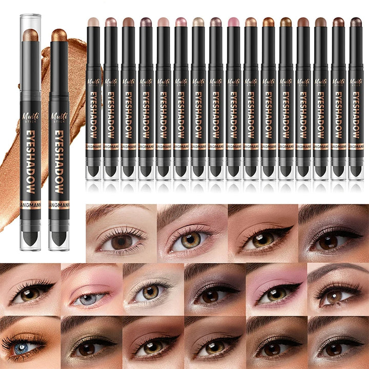 16 Colors Double Head Eyeshadow Stick Pearlescent Shimmer Brown High Waterproof Cream Eyes Shadow Pencil Long-Lasting Eye Makeup