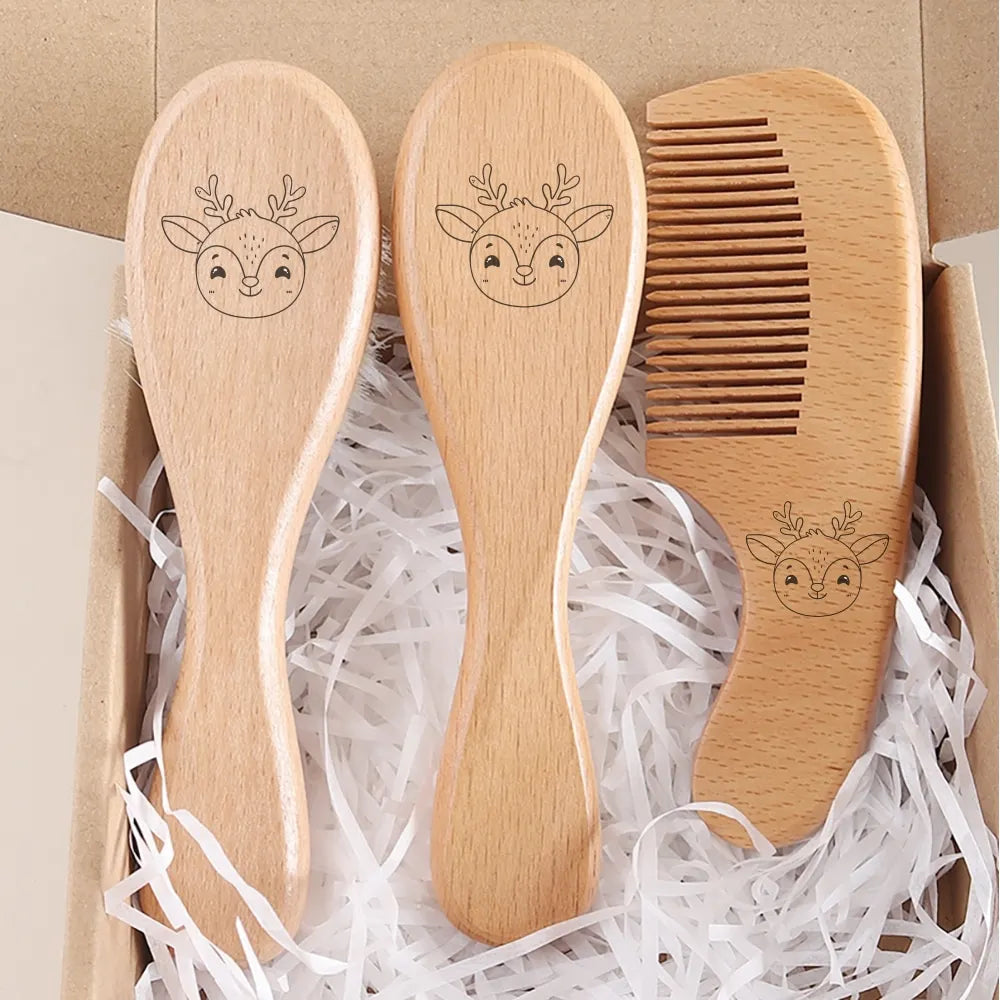 Engraved Panda Baby Hair Brush  Natural Wool Wooden Comb Air Cushion Brush Newborn Baby Shower Gift