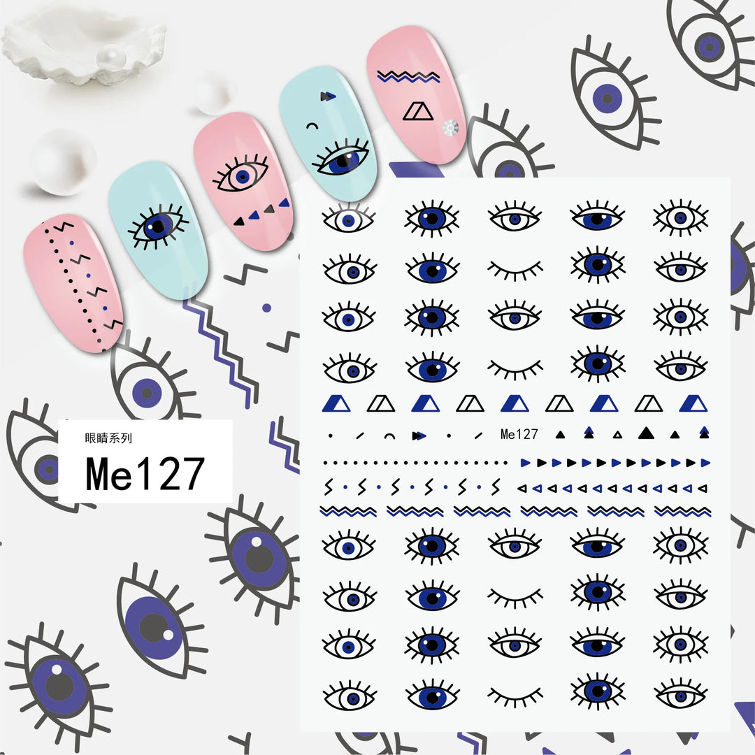 Nail Art Stickers Water Decals Eyes Stripe Nail Art Decorations for Manicure Accessories Press on Nails Foil Stickers and Decals