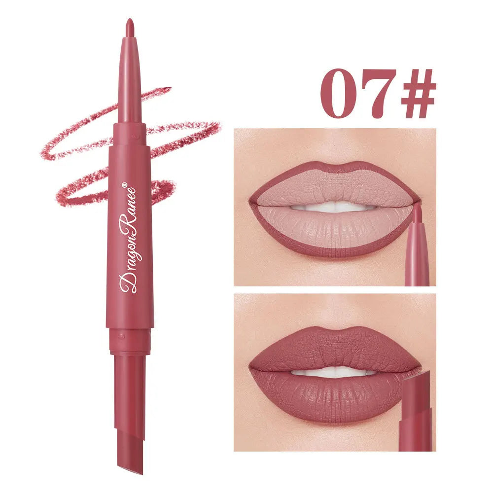 Waterproof Nude Matte Lip Liner Pencil Double Ended Matte Lipstick Lasting Moisturizing Rose Red Lipstick 2 in 1 Lipliner Makeup